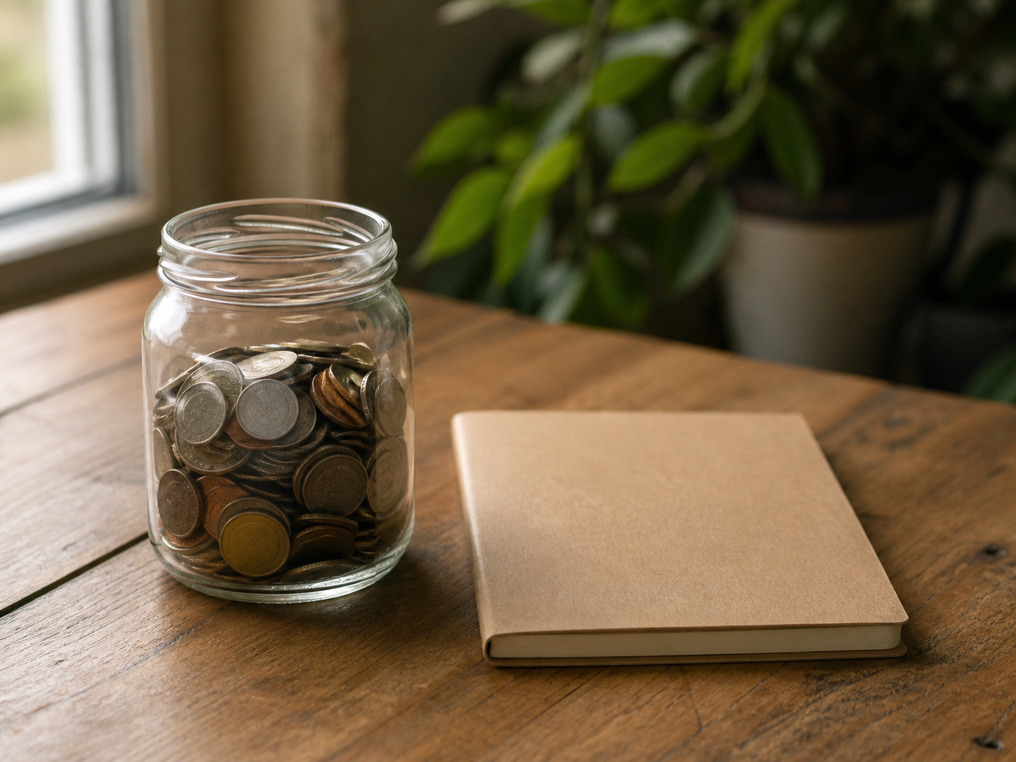 Savings jar and notebook representing an emergency fund plan